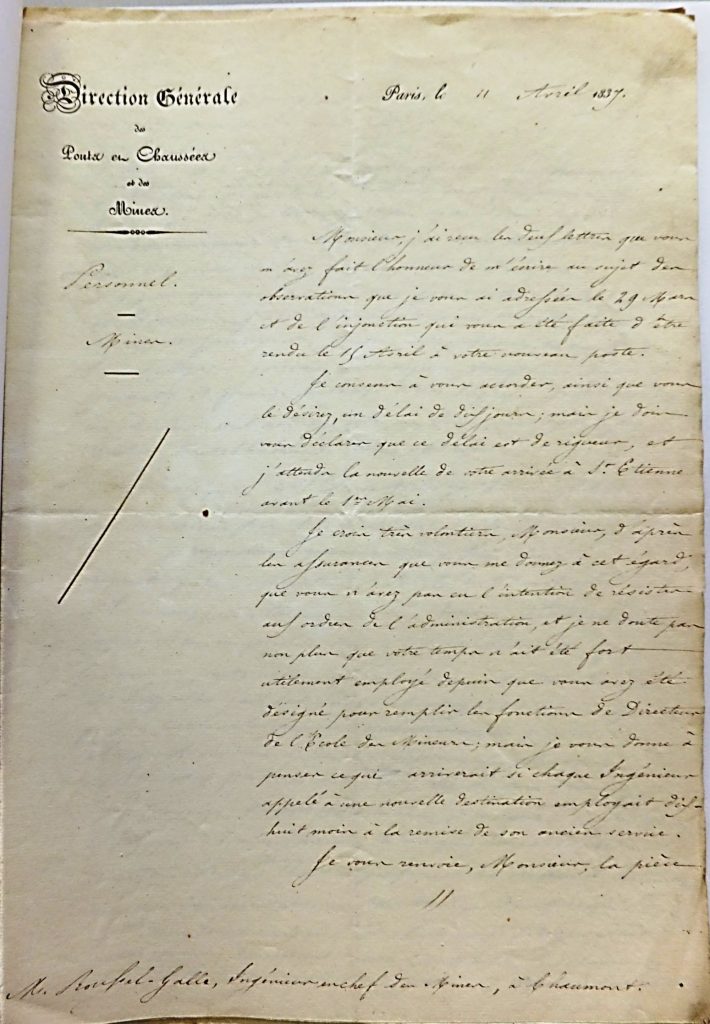 Extrait d’une lettre de rappel de l’administration envers Roussel-Galle, Archives Départementales de la Loire
