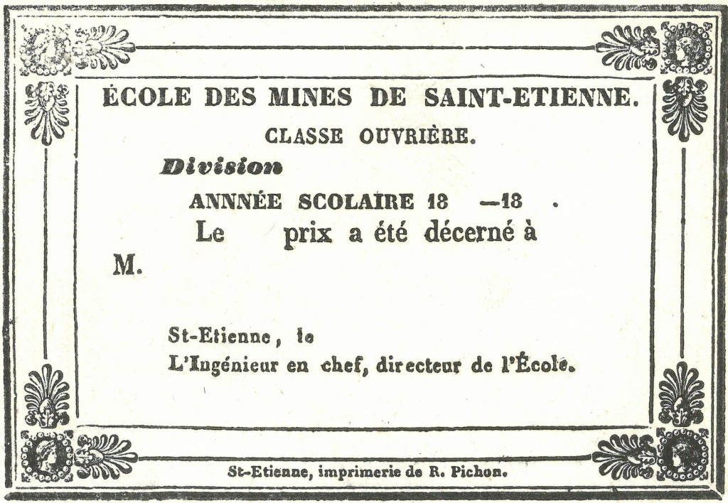Attestation de prix remis aux lauréats de la Classe ouvrière © Archives Municipales de Saint-Etienne