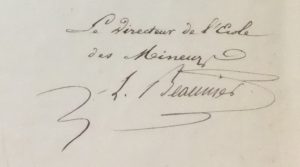 Signature de Louis Antoine Beaunier, directeur de l’École des Mineurs © Archives Départementales de la Loire