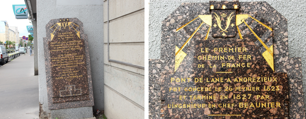 Monument dédié au premier chemin de fer, inauguré le 26 février 1923 par Louis Soulié, sénateur maire de Saint-Etienne, rue © H. Jacquemin