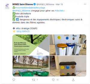 Capture du post Twitter lors de la Journée Mondiale du Recyclage
