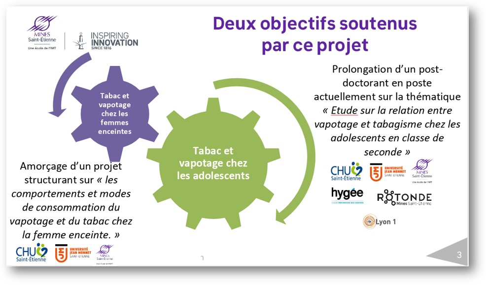 Capture de la page des objectif du projet  sur le « Tabac et vapotage chez les adolescents et les femmes enceintes ».