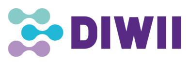 Diwii logo, with the École des Mines color (purple), and an emblem composed of three colors, representing: Process, Manufacturing, and Healthcare.